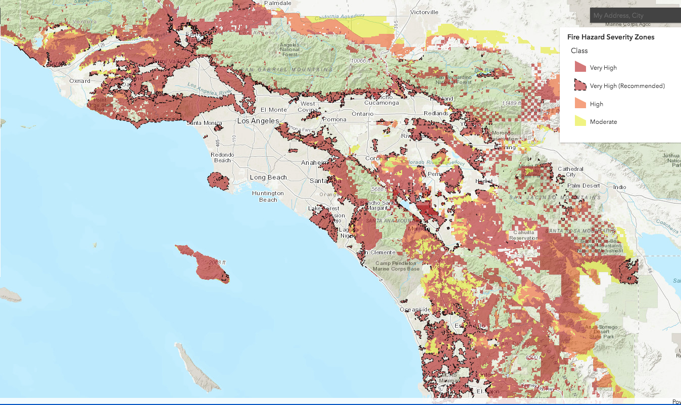 Very High Severity Fire Hazard Zones in Southern California